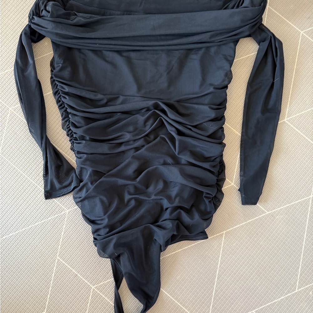 Elegant Black Ruched Bodysuit